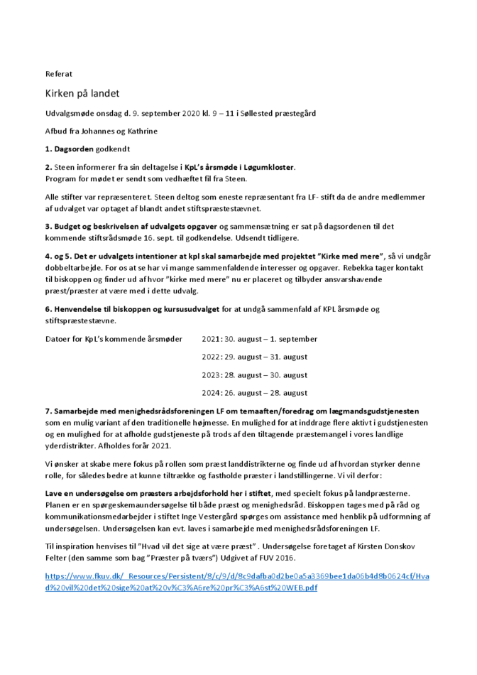Referat Kirken på Landet 090920