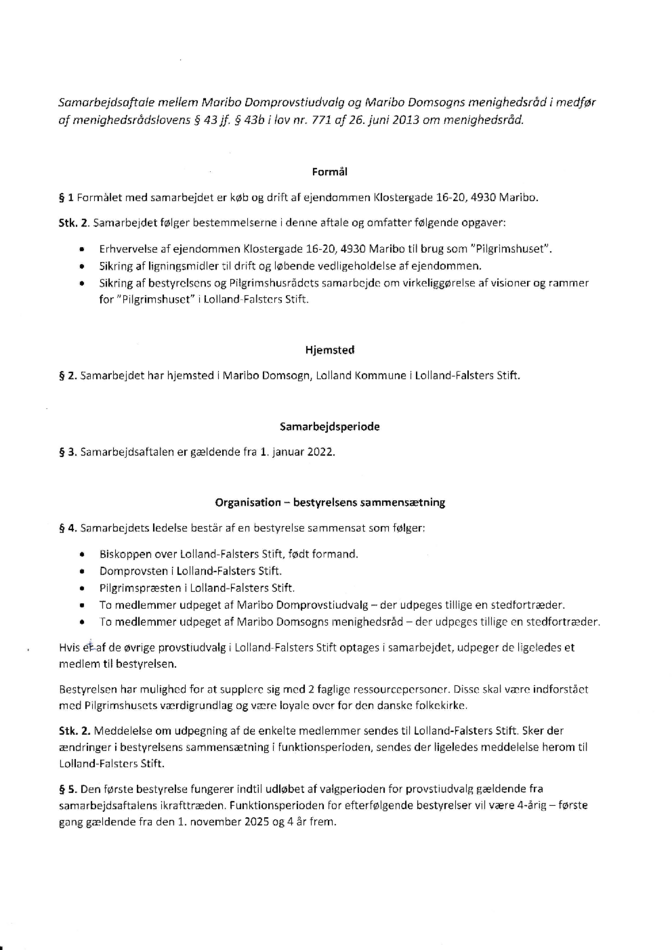 2022.06 PilgrimsHuset, Maribo.  Samarbejdsaftalemellem Maribo Domprovstiudvalg og Maribo Domsogns menighedsråd.pdf